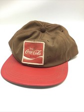 Vintage Coca-Cola Coke Snapback Cap Brown with Red Vinyl Leather Brim Hat L