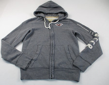 Vintage Hollister Hoodie Sweater Mens Medium Gray Zip Hooded Fleece Y2K