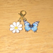 Multi-Blue Butterfly And Daisy Alloy Charm With Claw Clasp Purse Charm Keychain