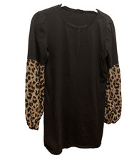 Shein Black Dress w/Leopard Print Long Sleeves Size M