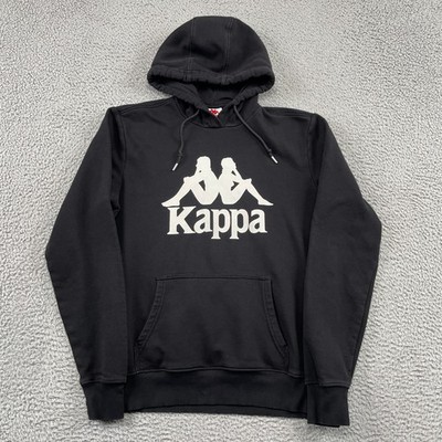 Kappa Hoodie Mens Small Black Logo Pullover Long Sleeve Fleece Sweatshirt