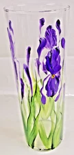 Signed Flower Glass  Vase | Hand Painted Floral Art 10.5"