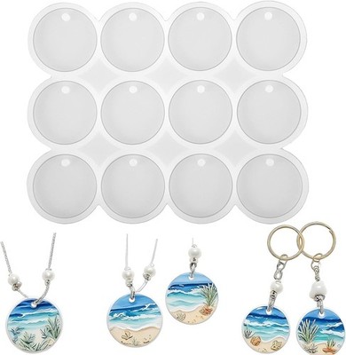 Round Silicone Mold 12-Cavity 1.38'' Circle Resin Mold with Hole Round Keychain M