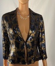Adrianna Papell Elegant Silk Beaded Sequin Jacket Blue/Gold -Hook Front NWT Sz8