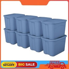 Sterilite 18 Gallon Plastic Storage Bin with Snap-on Lid, Light Blue, 8 Pack