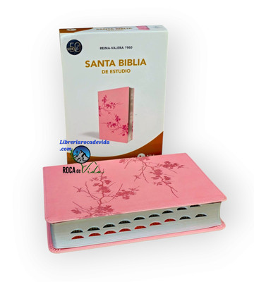 BIBLIA DE ESTUDIO SERIE 50 REINA VALERA 1960 PIEL IMI ROSADO CON ÍNDICE 
