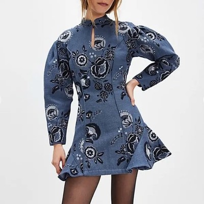 Charo Ruiz Ibiza ''Ara'' Mini Dress in Blue Jacquard (NWT)