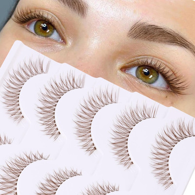 Brown Lashes Natural Look Cat Eye Lashes Brown Eyelashes Faux Mink False Lashes 