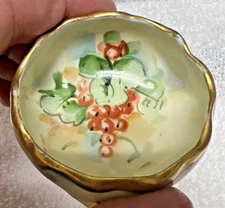 Royal Austria Hand painted Orange Berry Grape w GOLD Bone China Open Salt 2" W