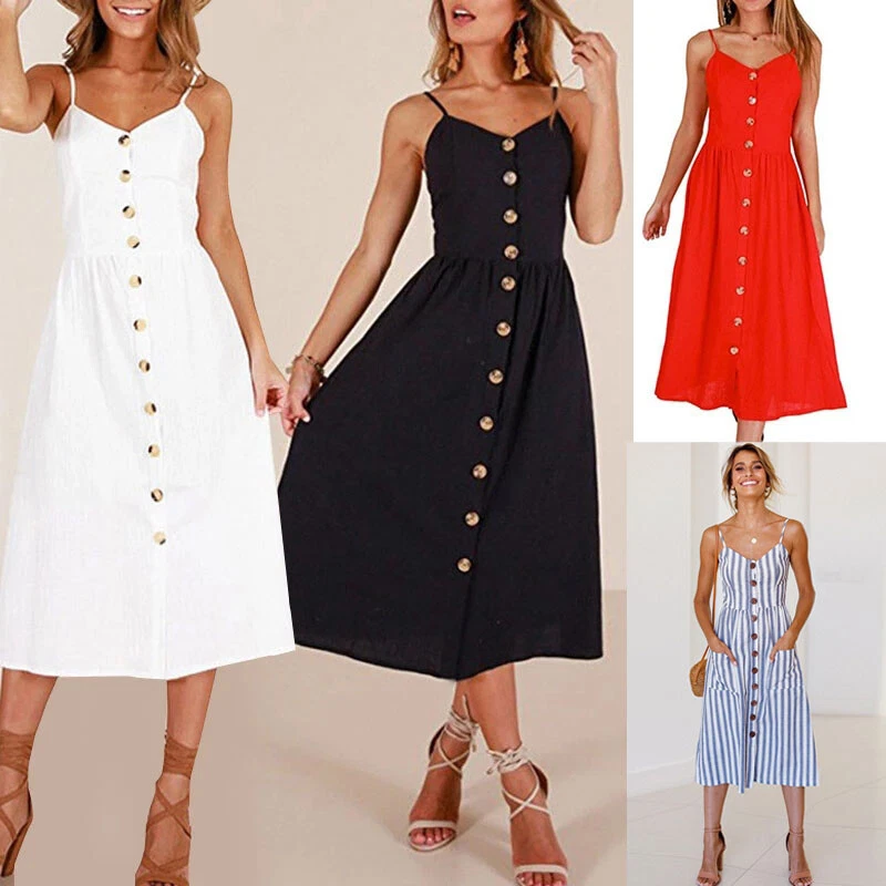 Button top strap dress