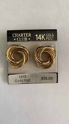Vintage NWT Charter Club Twist 14K Gold Post Earrings
