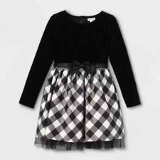Cat  Jack Velour Dress Black  White Buffalo Plaid Dress XS