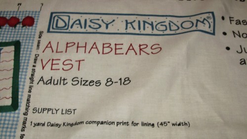 Daisy Kingdom Alphabears Vest Pattern Adult Size 8-18 Cotton Fabric Panel Sewing - Picture 4 of 5