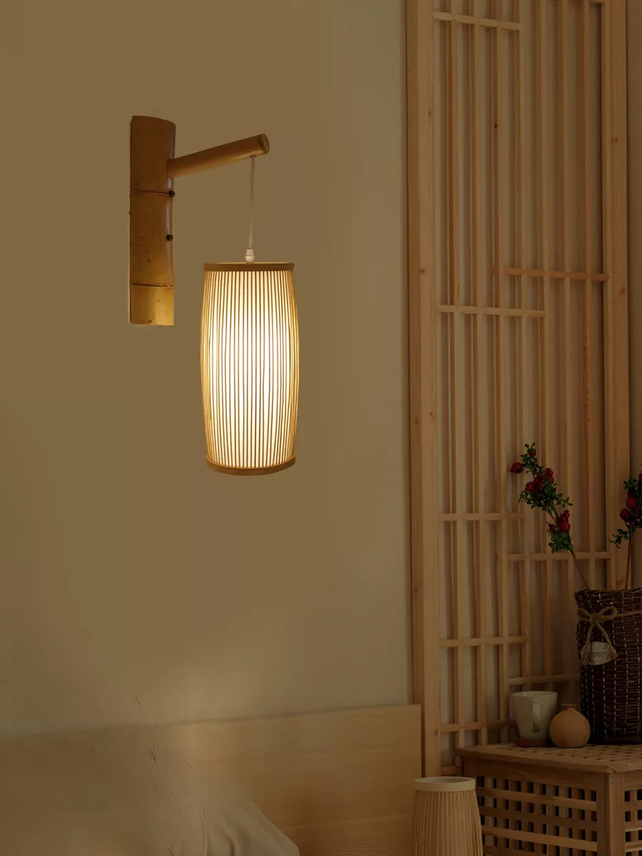 Bamboo Wicker Rattan Shande Lantern Wall Light Lamp Natural Wall Sconce
