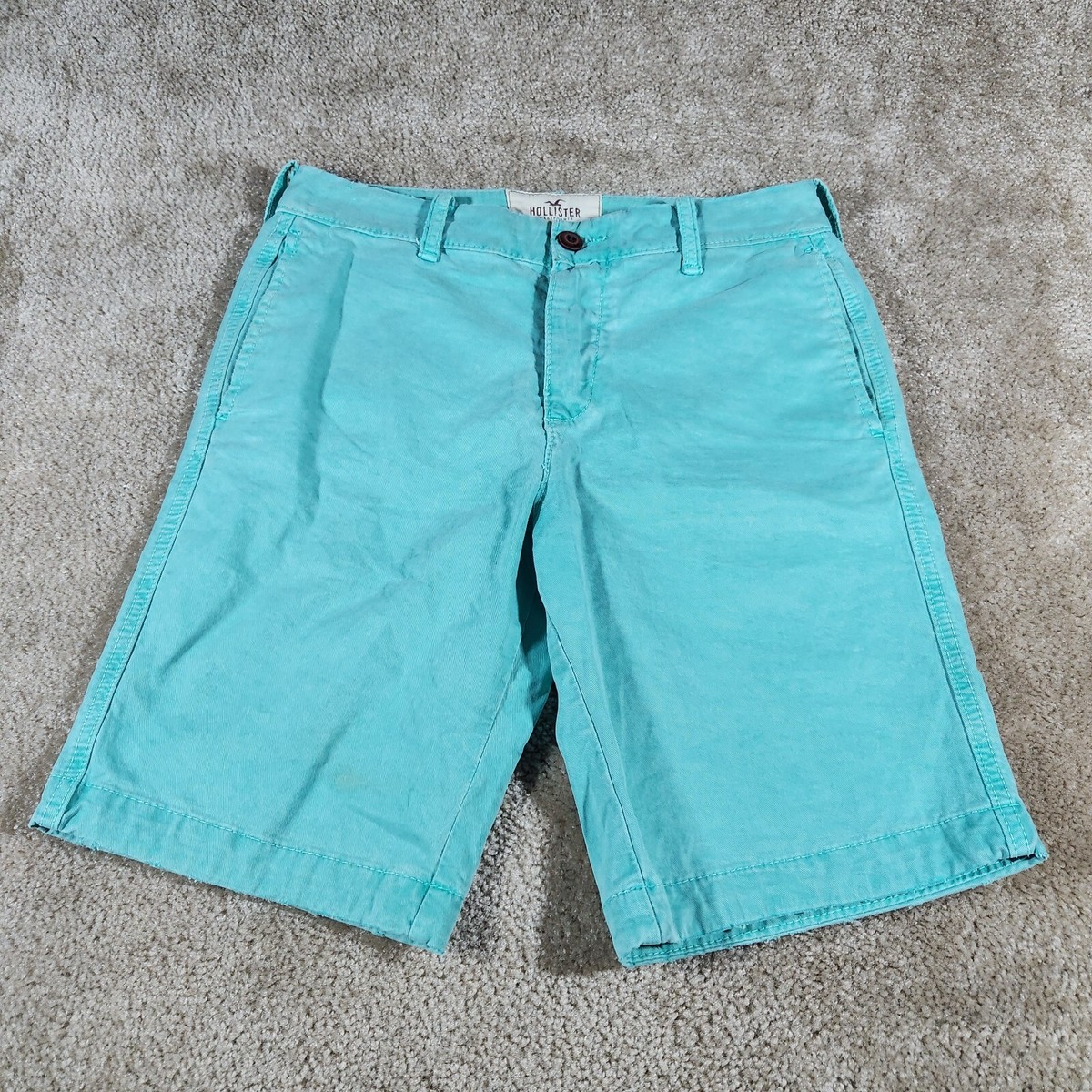 Hollister Mens Blue Green Flat Front Medium Wash Chino Short Size