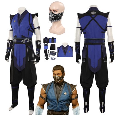 Mortal Kombat 1 Sub-Zero Cosplay Costume Outfit Halloween Vest Pants +Latex Mask