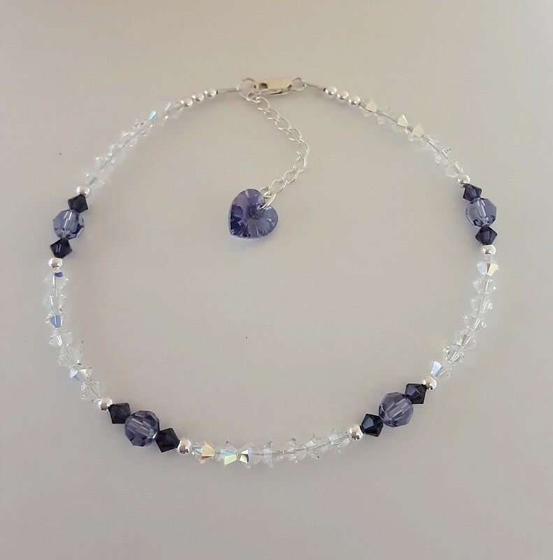 Swarovski Crystal AB Purple Heart Sterling Silver Anklet-image