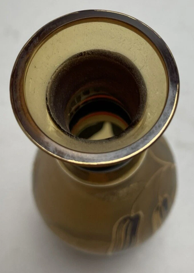 Vintage Czech Bohemia Crystal Decanter Vase Gold Flower 10" - Image 3 of 4