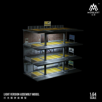 Diorama 1/64 Car Garage Model LED Multi-storey Parking Lot Building Scene Model