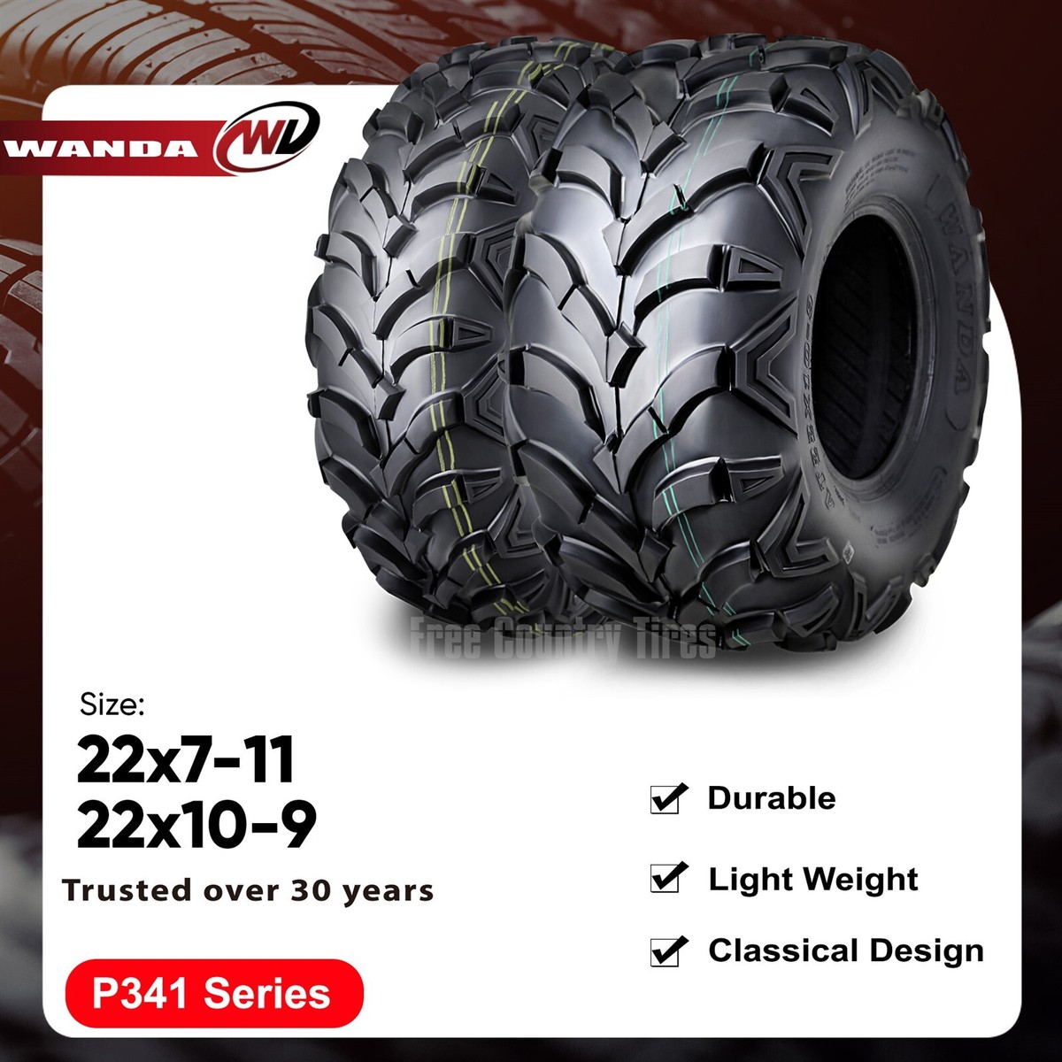 Set 4 ATV Tires 22x7-11 Front 22x10-9 Rear 6PR Honda Recon 250