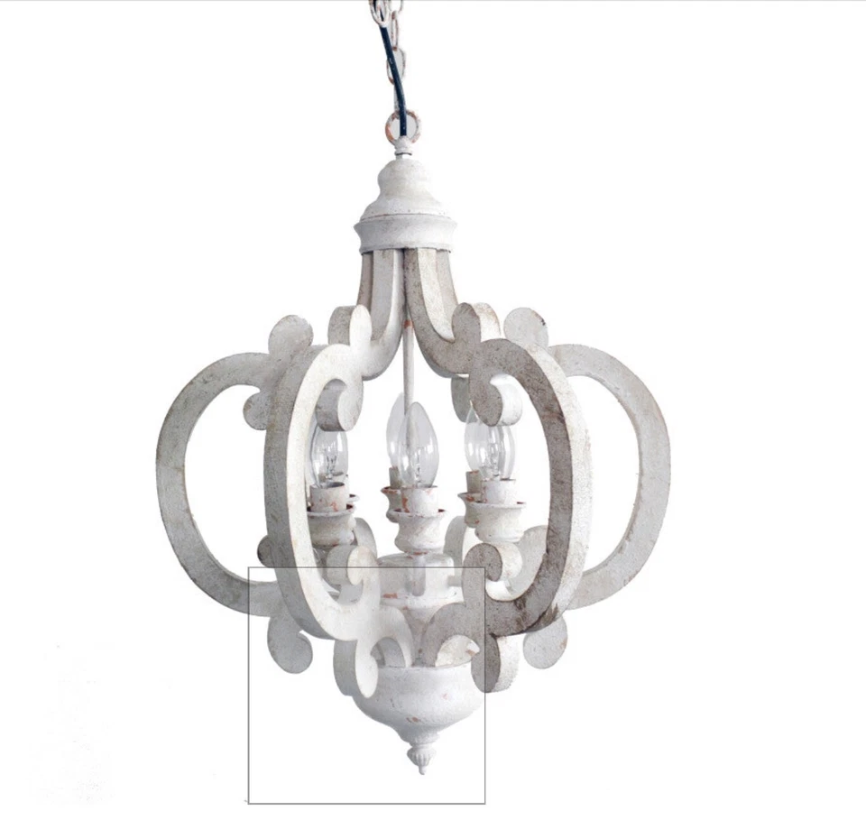 Benzara Antiqued Wood and Metal Chandelier, White 6 Light - Image 4 of 4