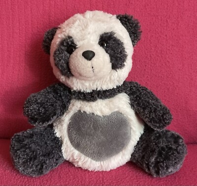 Melierter schwarz-weißer Panda mit grauem Herz Bauch weiches Plüschtier 8 Zoll