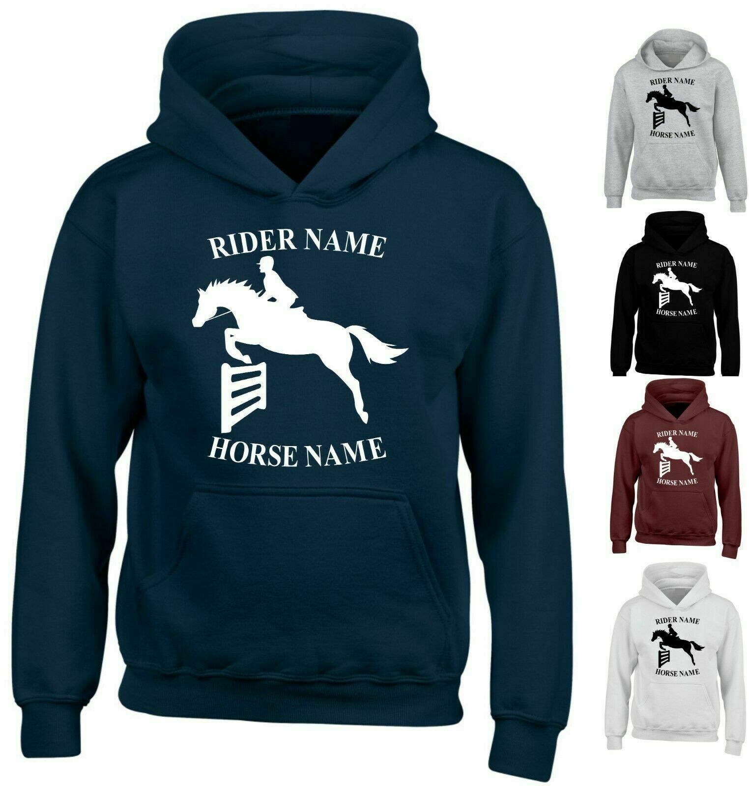 Felpa con cappuccio cavallo personalizzata adulti pannocchia cavaliere equestre ragazzo ragazze pony jumpers top