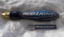 2 Budweiser BUD LIGHT Bar Beer Keg Tap Pull Handles Enamel Wood & Chrome Handle