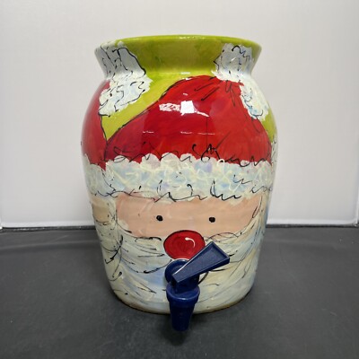 Marshall Pottery TX Beth Sartin Signed 2009 Santa Beverage Dispenser 9.25'' Chrty