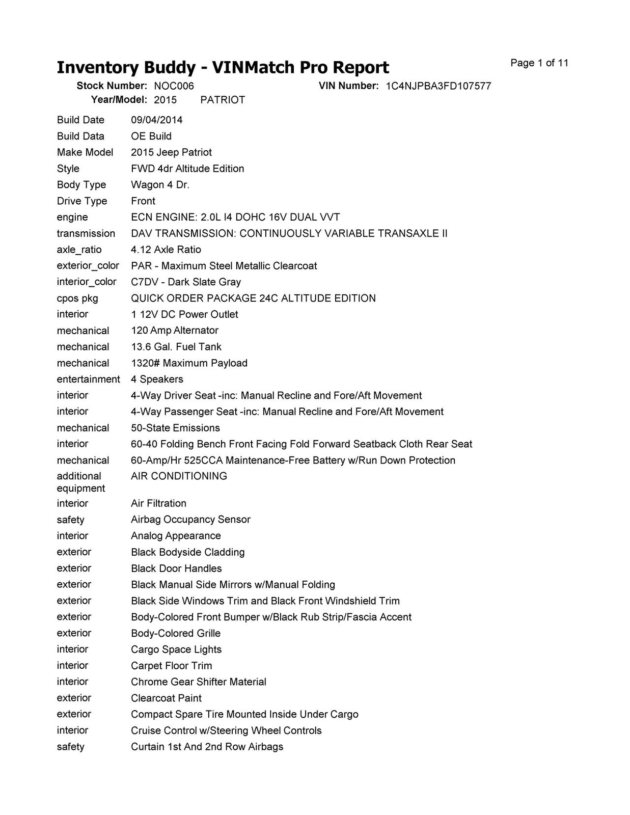 Used Left Tail Light Assembly fits: 2015 Jeep Patriot Left Grade A