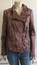 Muubaa Pinky Brown Shade 100% Leather Distressed-look Biker Jacket - Uk10-12