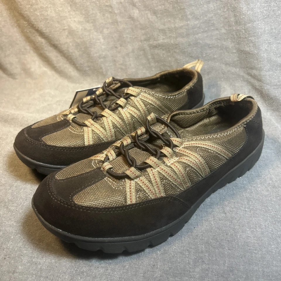 Sandalias de senderismo Croft & Barrow para mujer marrón/crema con cordón elástico de cuero 7M nuevas con etiquetas Foto 3 de 4