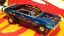 CUSTOM SLOT CAR DODGE CHARGER CANDY BLUE FLAMED NEW / HO / TJET