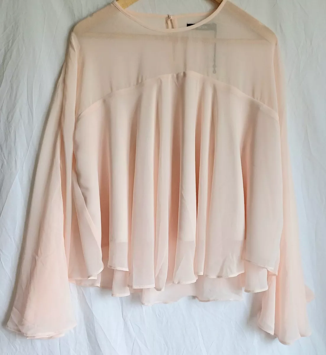 Light Pink Long Sleeved Oversized Smart Flowing Top See through Size Medium