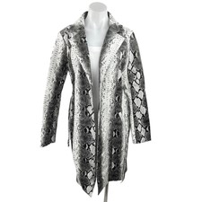 I Am Gia Brandy Multicolor Snakeskin Belted Tie Waist Long Sleeve Trench Coat M