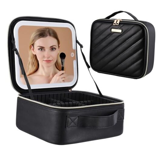 Travel Makeup Bag with Led Mirror, Portable Makeup Train Case Led Makeup Bag