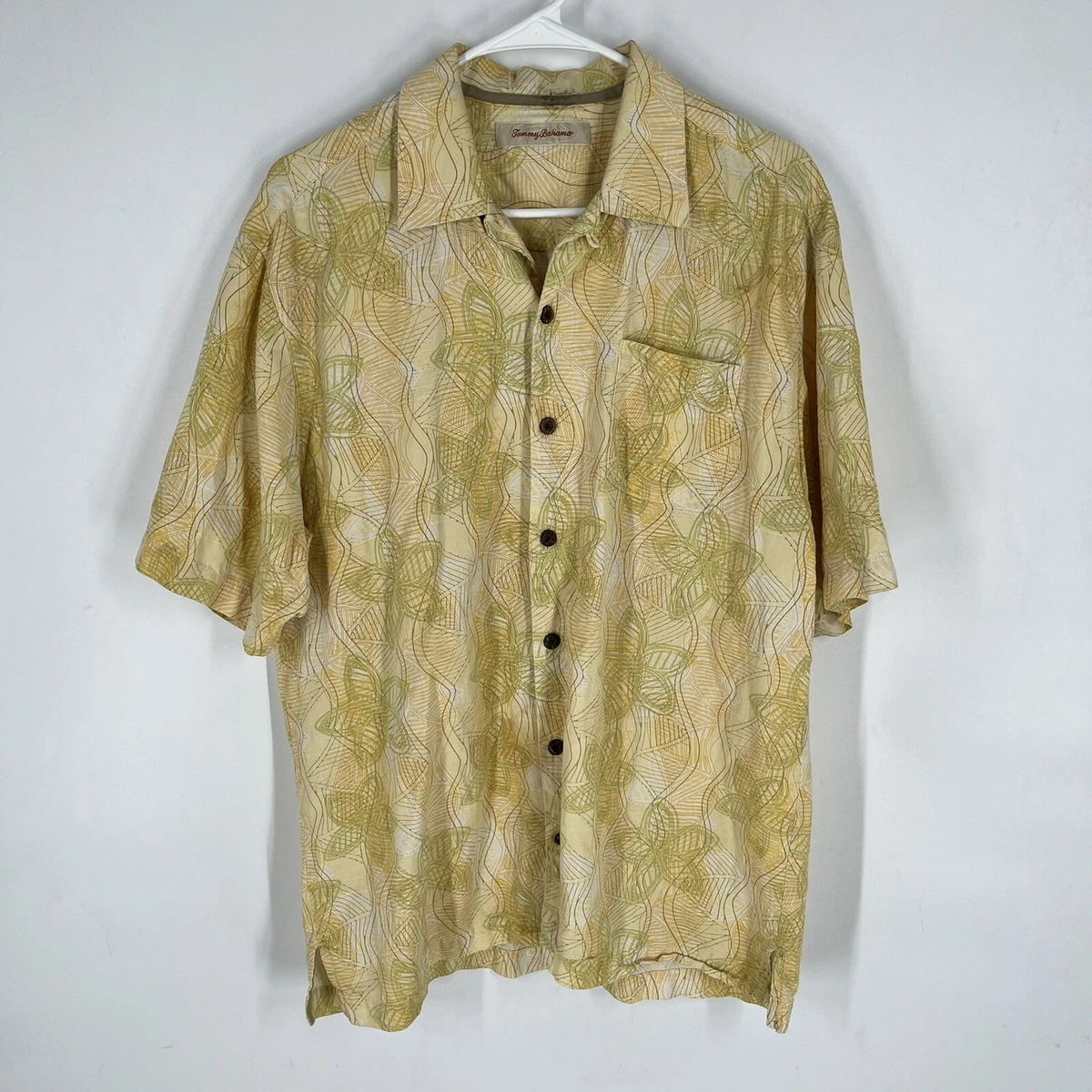 Tommy Bahama Hawaiian Shirt Mens M Medium Yellow Button Up Silk Blend  Collared