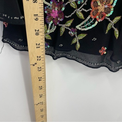 Vintage Aftershock Beaded floral Top 100% Silk Sz L flutter sleeve black Y2k - Picture 7 of 8