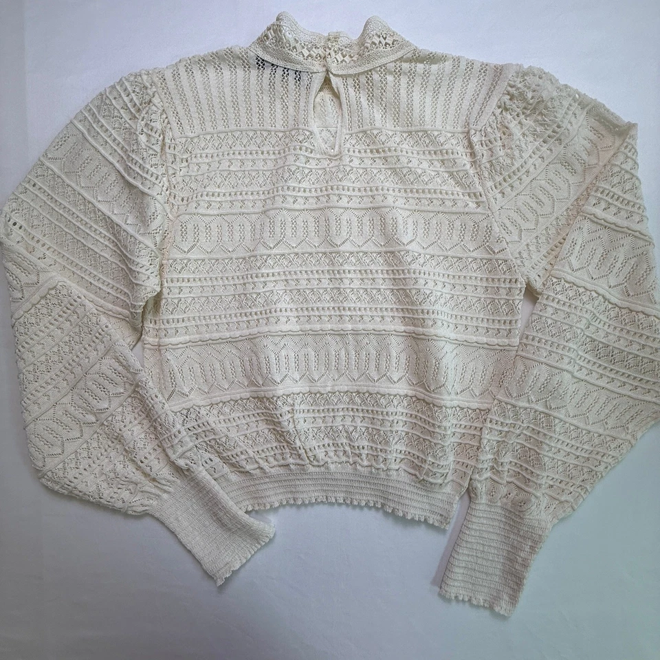 Blusa Zara Encaje Crochet Manga Larga Cuello Simulado Crema Para Mujer’s Talla M Foto 2 de 4