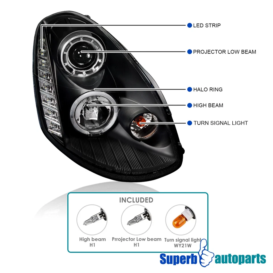 Fit 2005-2006 Infiniti G35 Sedan LED Halo Projector Headlights Lamps Black 05-06 Foto 3 de 4