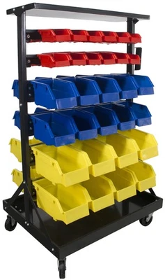 Erie Tools 60 Bin Parts Storage Rack with Locking Wheels Shop Garage Nut Bolt