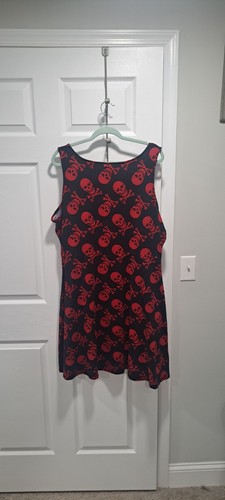 Red Skulls Sleeveless Dress Skater Gothic Social Collision Size 2X - Picture 2 of 3