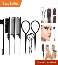 Lightweight Black Hair Tool Set with Topsy Tail Edge Control Brush - 8 Pieces