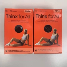 (2) Thinx For All Reusable Period Underwear Brief Medium Black New