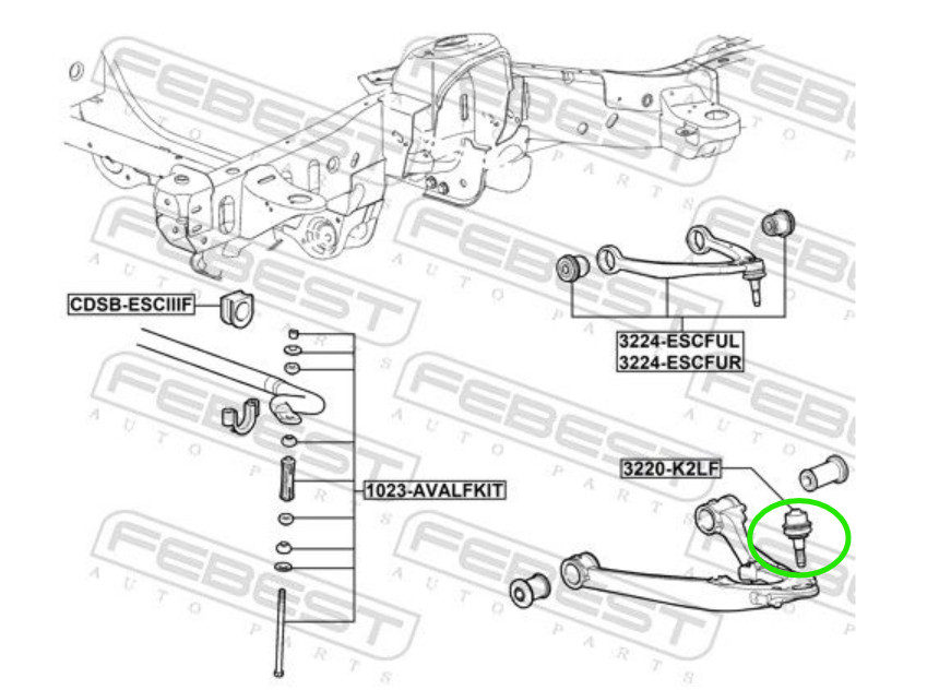 Front Lower Ball Joint FEBEST 3220-K2LF CHERVROLET Silverado 1500, 2500 (99-)