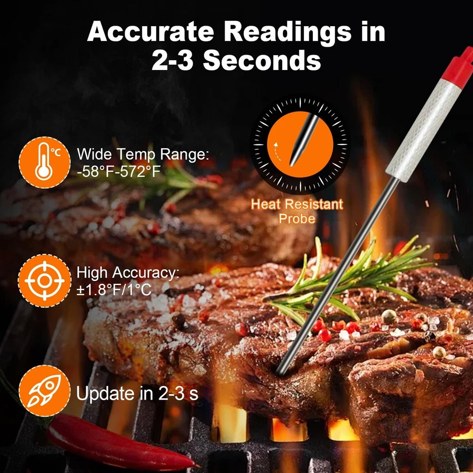 Digital Meat Thermometer with 4 Probes, 328FT Wireless BBQ Food Thermometer, - Image 3 of 4