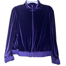 Coldwater Creek Purple Velvet Crop Zip Jacket Medium Petite PM Satin Trim NWT