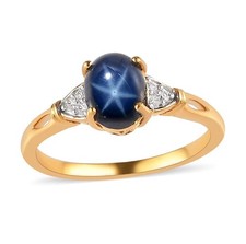 Blue Star Sapphire Ring in Gold Vermeil Over 925 Sterling Silver 2.30 ctw