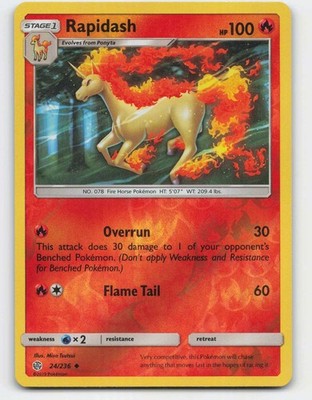 2019 Pokemon, Cosmic Eclipse, #24/236 Rapidash, Reverse Holo Uncommon NM