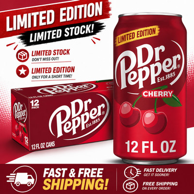 Pack of 12 Dr Pepper Cherry Zero Sugar Soda Cans for Dinner & Lunch 12 oz